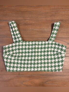 Green Houndstooth Cropped Tank Top
